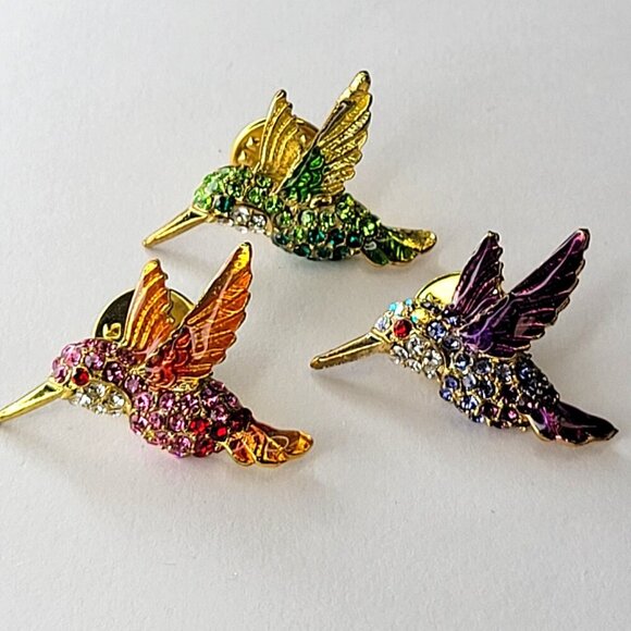 Hummingbird Brooch Pin Orange Rhinestone Hummingbird Pin Glitter Small Brooch - Picture 10 of 11